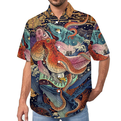 Men's Ukiyo-e Sea Life Print Vacation Hawaiian Shirt 2305106996