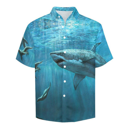 Men's Shark Painted Art Print Vacation Hawaiian Shirt