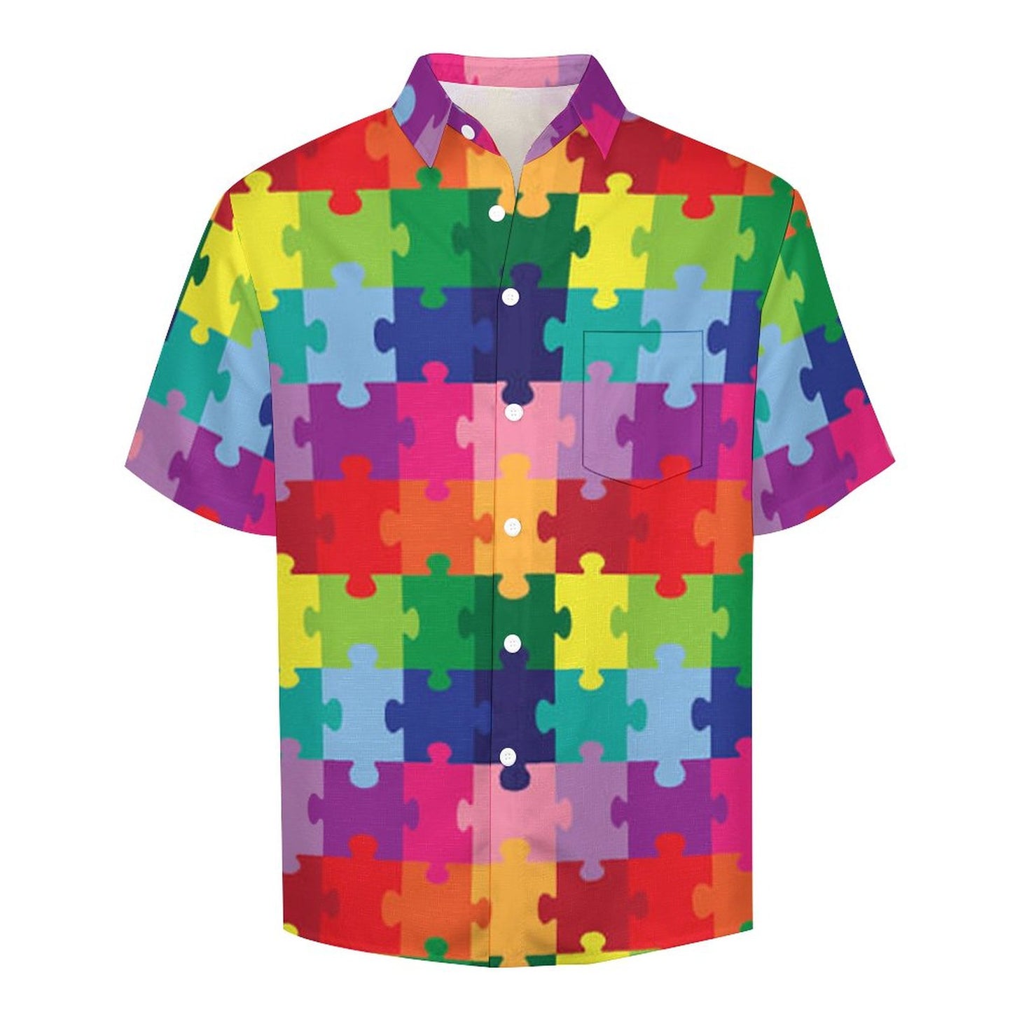 Men's Hawaiian Colorful Puzzle Print Vacation Shirt 2306101599