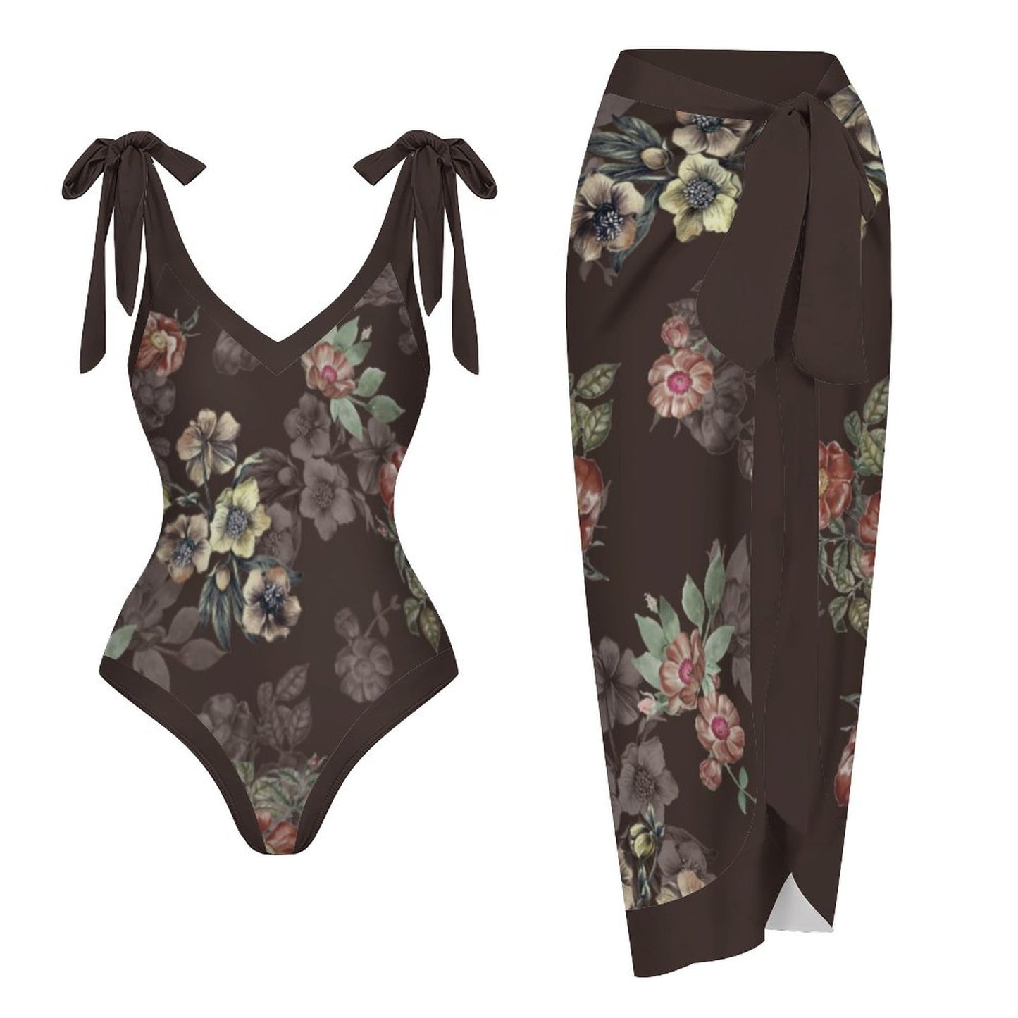 Casual Printed One-Piece Swimsuit And Cover Up 2305102472