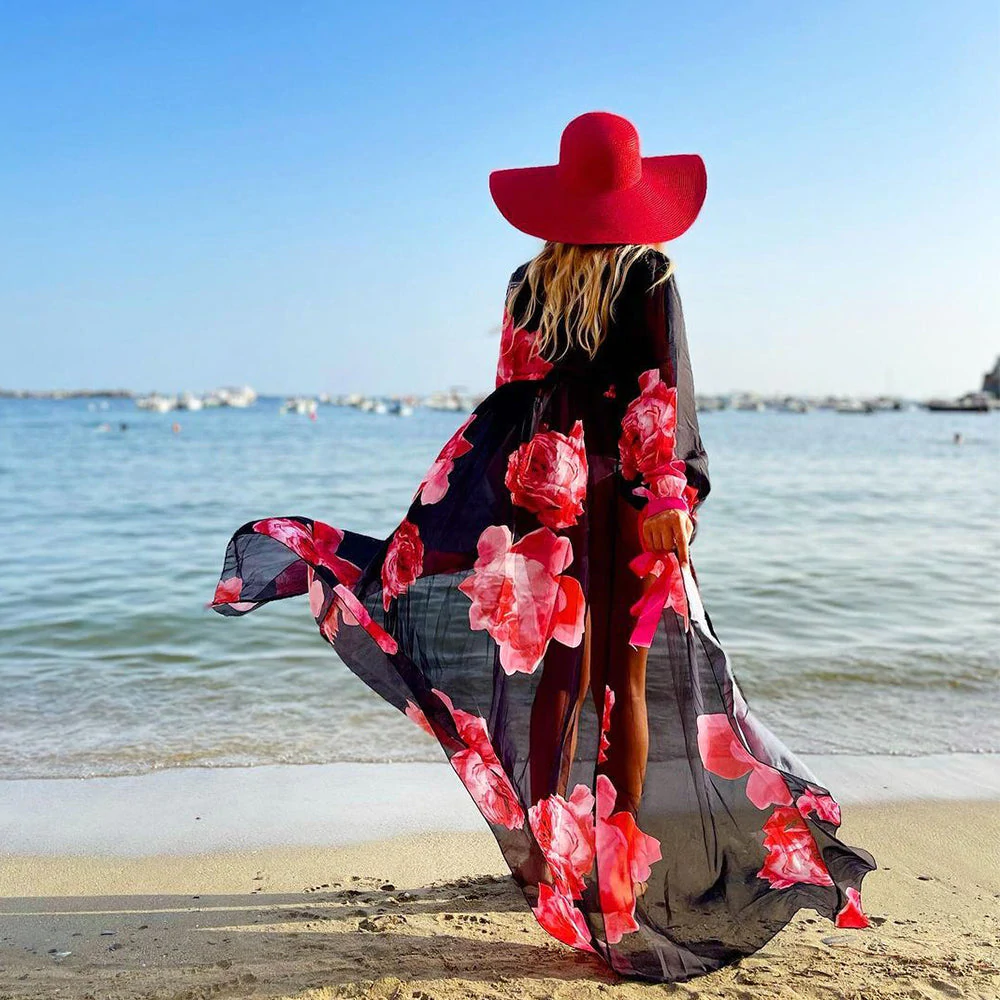 Print Self Belted Long Cover Up