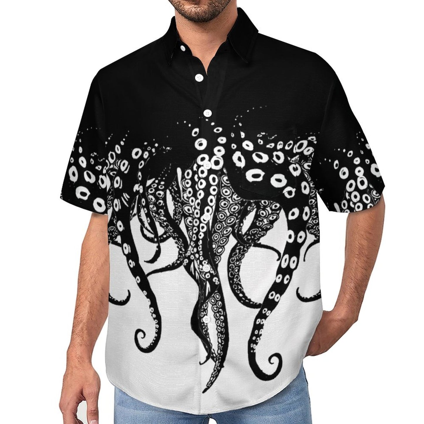 Men's Octopus Painted Print Vacation Hawaiian Shirt2305106286