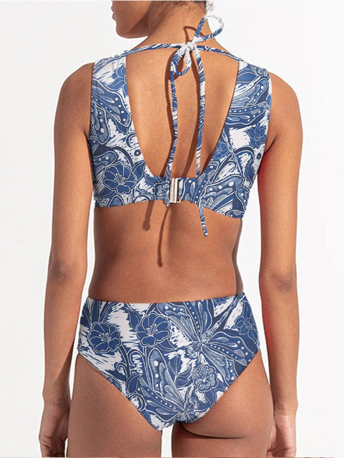 Deep V Print One Piece Swimsuit