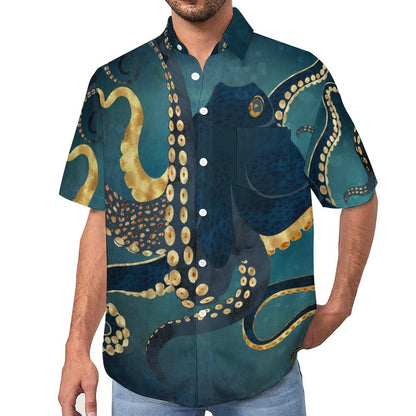 Men's Octopus Painted Print Vacation Hawaiian Shirt 2305106278