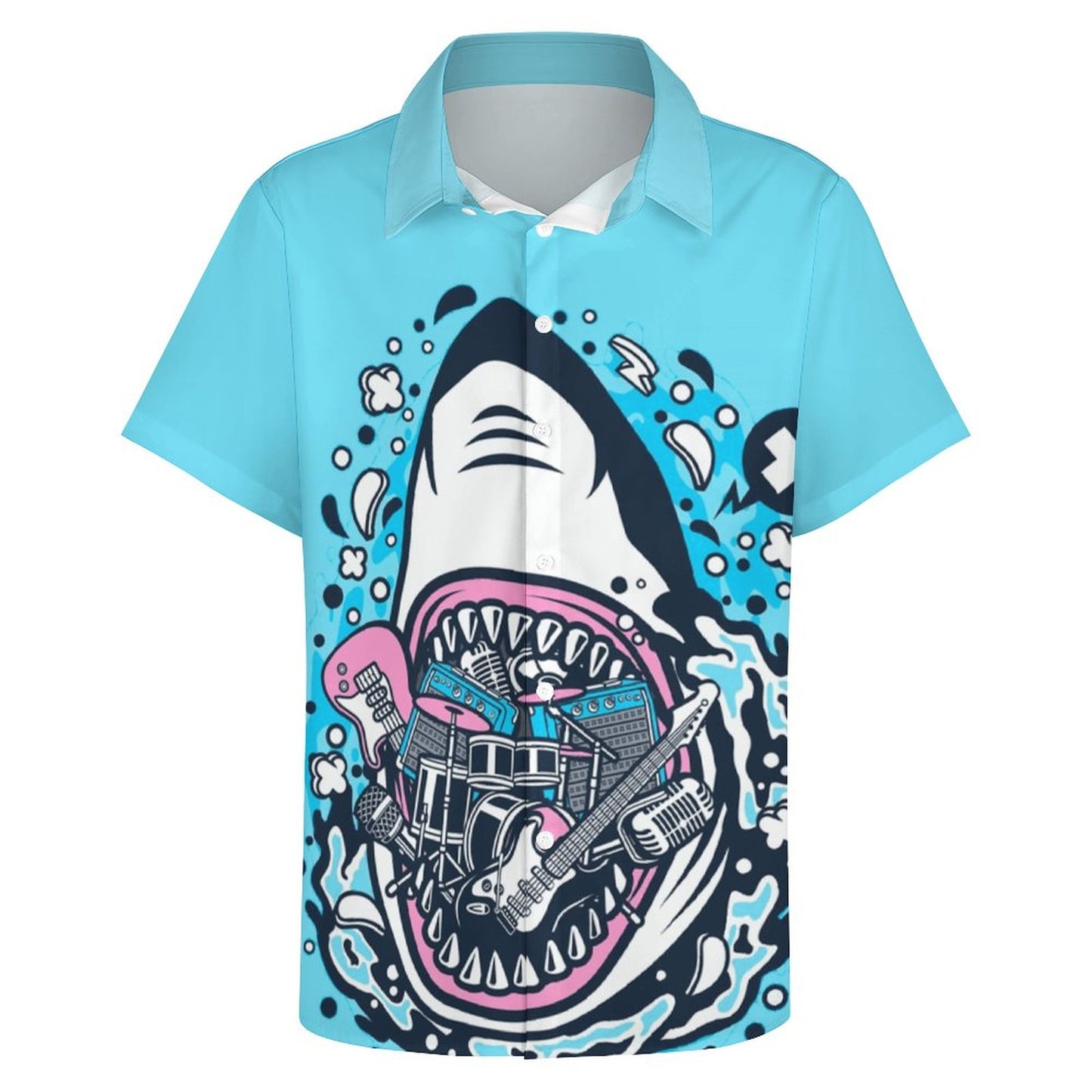 Men's Hawaiian Shark Print Resort Shirt