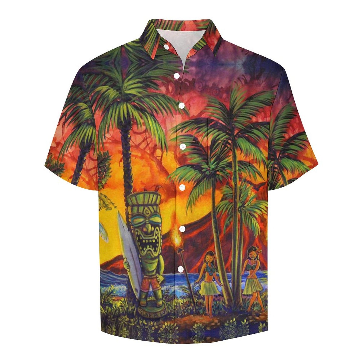 Tiki Chest Pocket Short Sleeve Hawaiian Shirt 2306100695