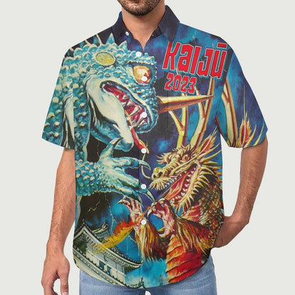 Men's Cotton Monster Print Vacation Hawaiian Shirt 2306101229