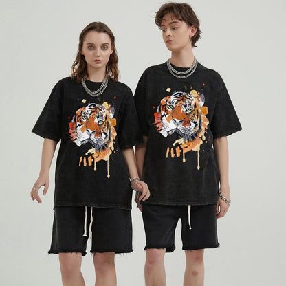 Mens Cotton Wash Solid T-Shirts Oversized Unisex Short Sleeve Streetwear Rap Hip Hop Basic Tee Tops 2305101624