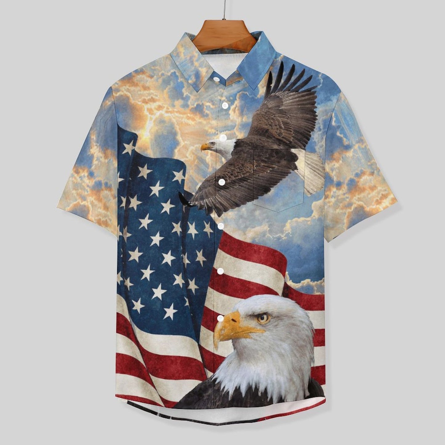 Men's Eagle American Flag Print Vacation Hawaiian Shirt 2305106649