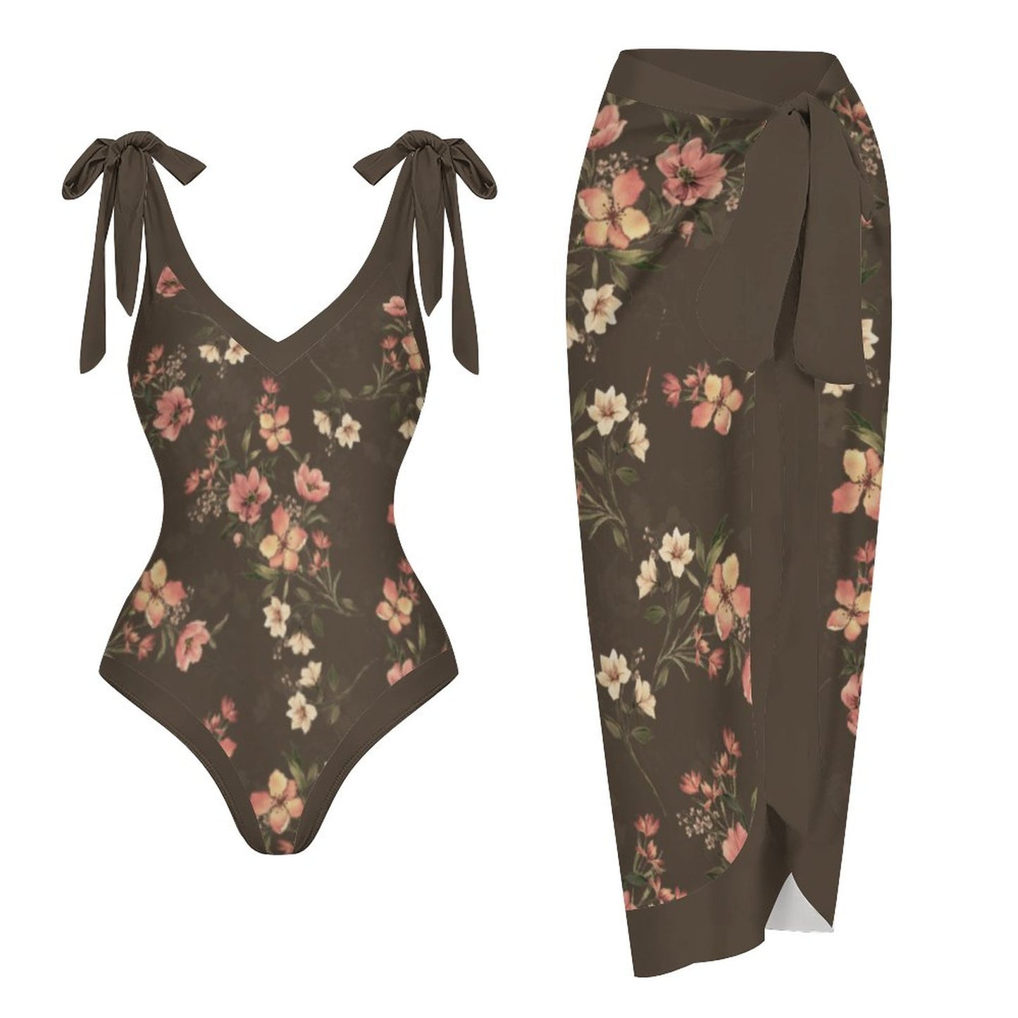 Casual Printed One-Piece Swimsuit And Cover Up 2305102491