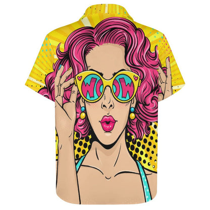 Men's Hawaiian Pinup Girl Print Casual Short Sleeve Shirt 2306102362