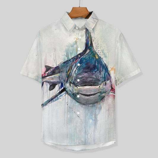 Men's Shark Painted Art Print Vacation Hawaiian Shirt 2305106301