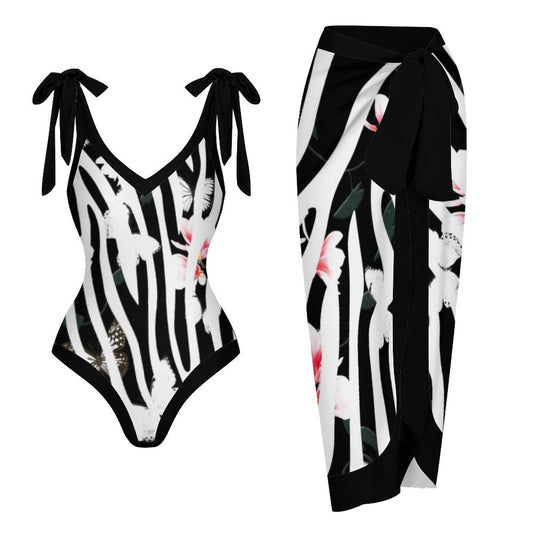 Casual Printed One-Piece Swimsuit And Cover Up 2305103345