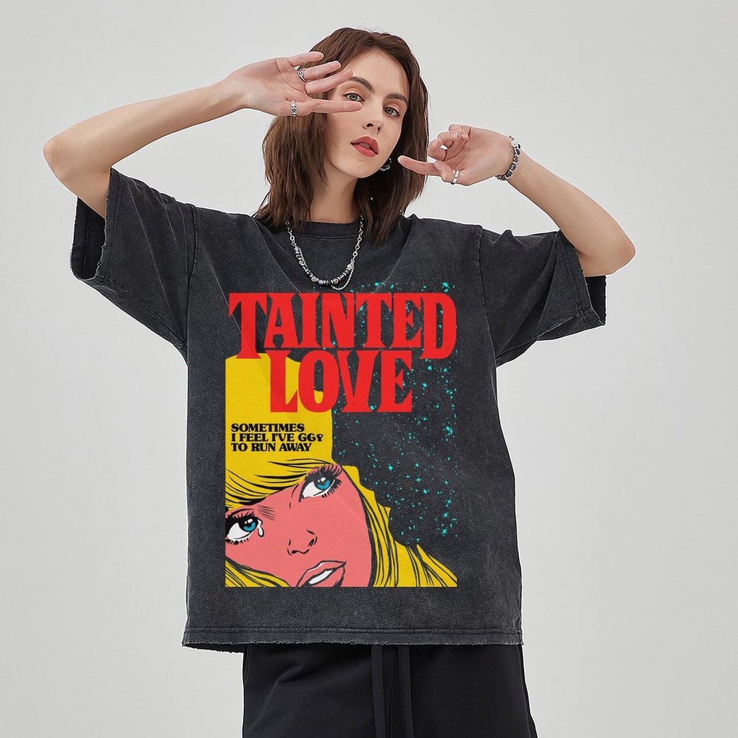 Tainted Love Unisex Vintage Solid Wash Denim T-Shirts