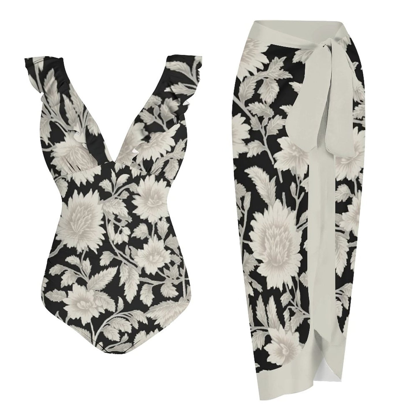 Casual Printed One Piece Swimsuit And Cover Up 2306102485
