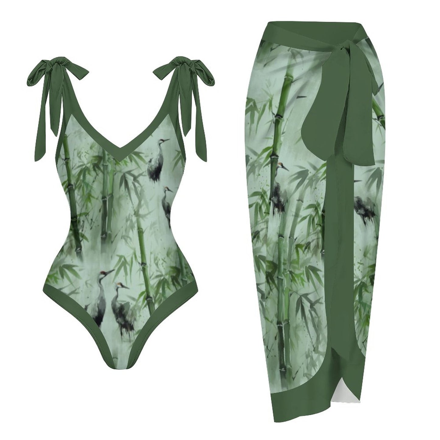 Casual Printed One-Piece Swimsuit And Cover Up 2305102452