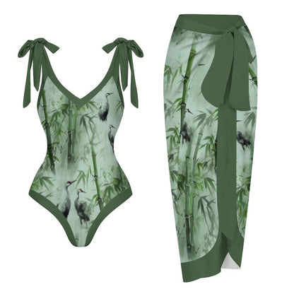 Casual Printed One-Piece Swimsuit And Cover Up 2305102452