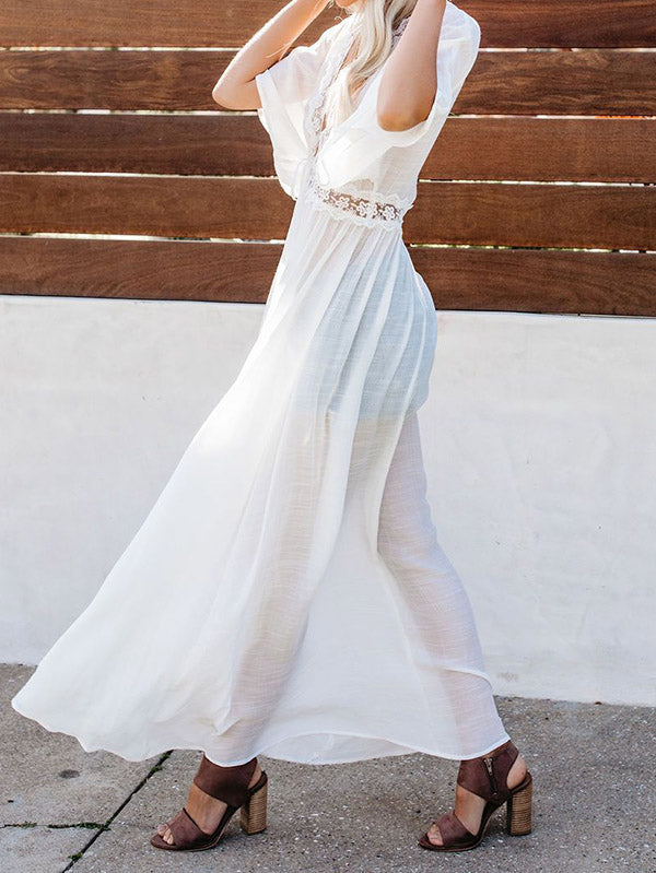 Lacy Split-Joint Half Sleeve Beach Tunicshang Cover-Ups