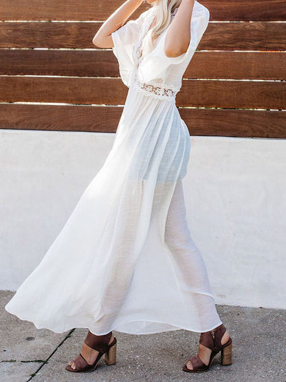 Lacy Split-Joint Half Sleeve Beach Tunicshang Cover-Ups