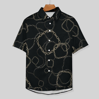 Men's Geometric Chain Print Vacation Hawaiian Shirt 2306104057