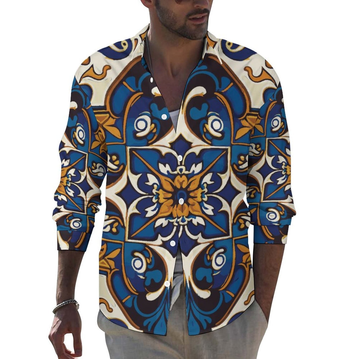 Men's Casual Printed Long Sleeve Shirt 2306103088