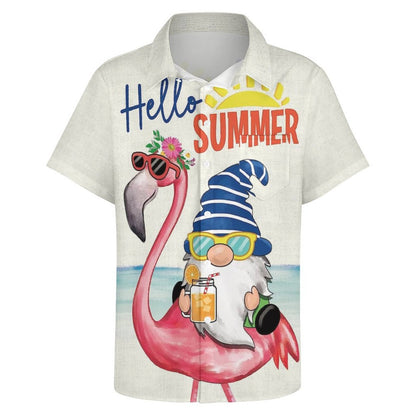 Men's Hawaiian Flamingo Gnome Print Vacation Shirt 2306101927