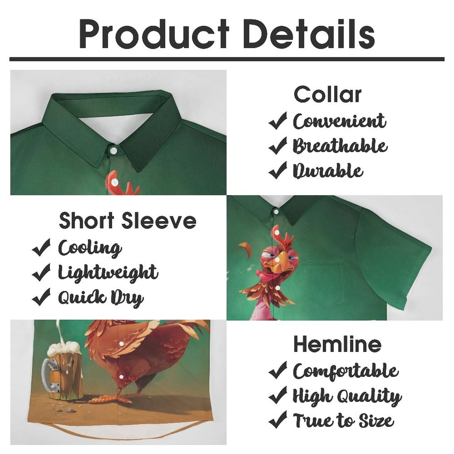 Men's Hawaiian Drunken Chicken Print Casual Short Sleeve Shirt 2306102833