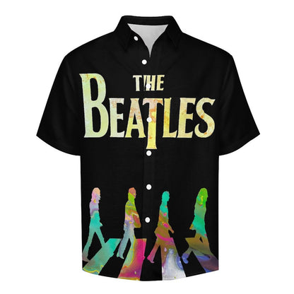 Men's Cotton Beatles Print Vacation Hawaiian Shirt 2306101231