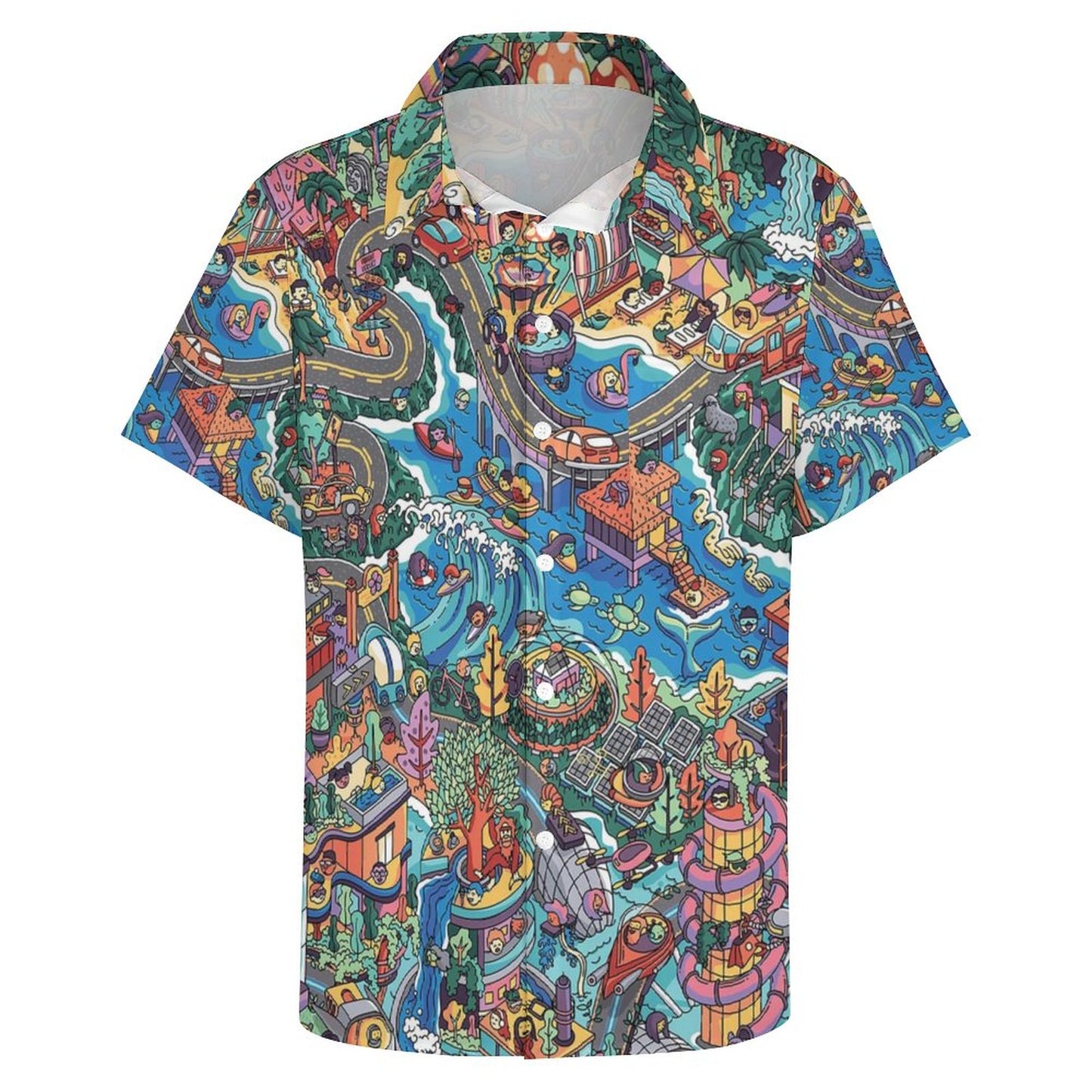 Men's Scavenger Hunt Print Casual Short Sleeve Shirt 2306102369