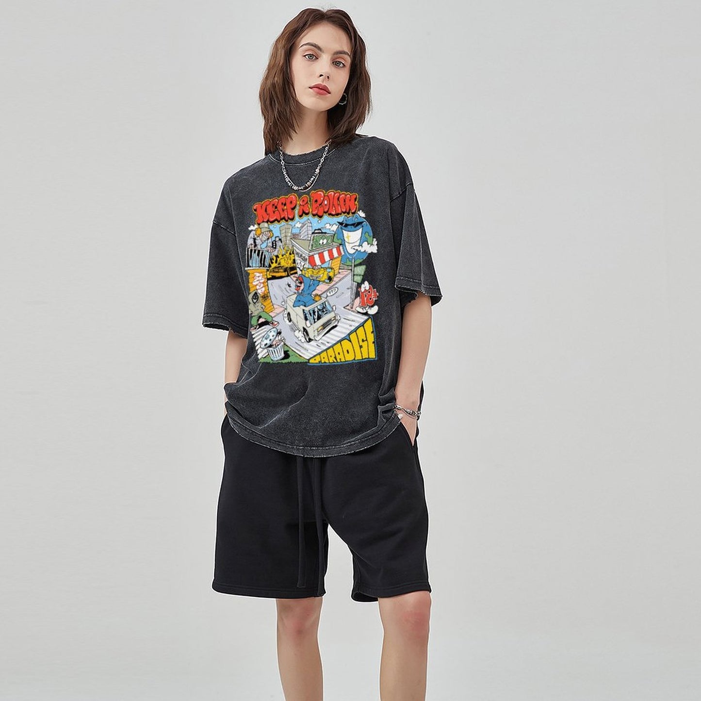Unisex Vintage Solid Wash Denim T-Shirts