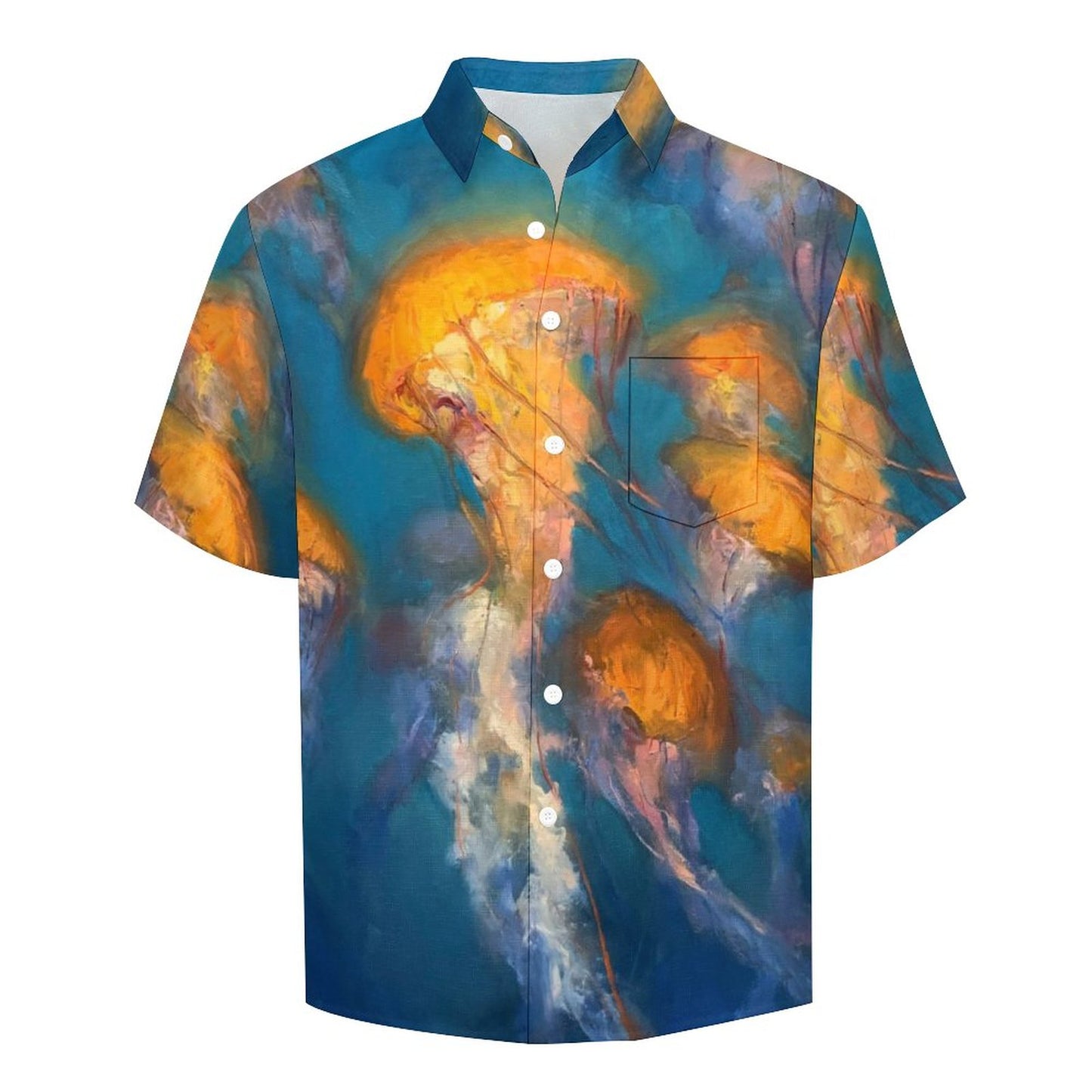 Men's Oil Painting Art Jellyfish Print Vacation Hawaiian Shirt 2305106502