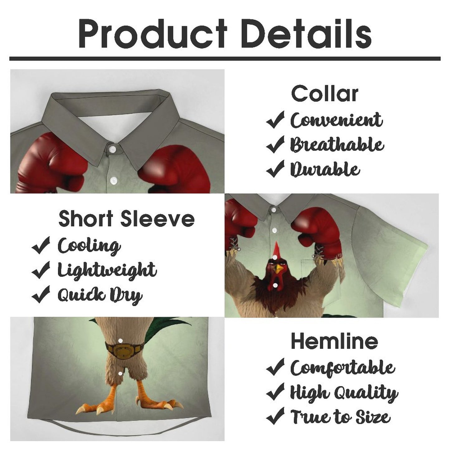 Men's Hawaiian Boxing Rooster Print Casual Short Sleeve Shirt 2306102685