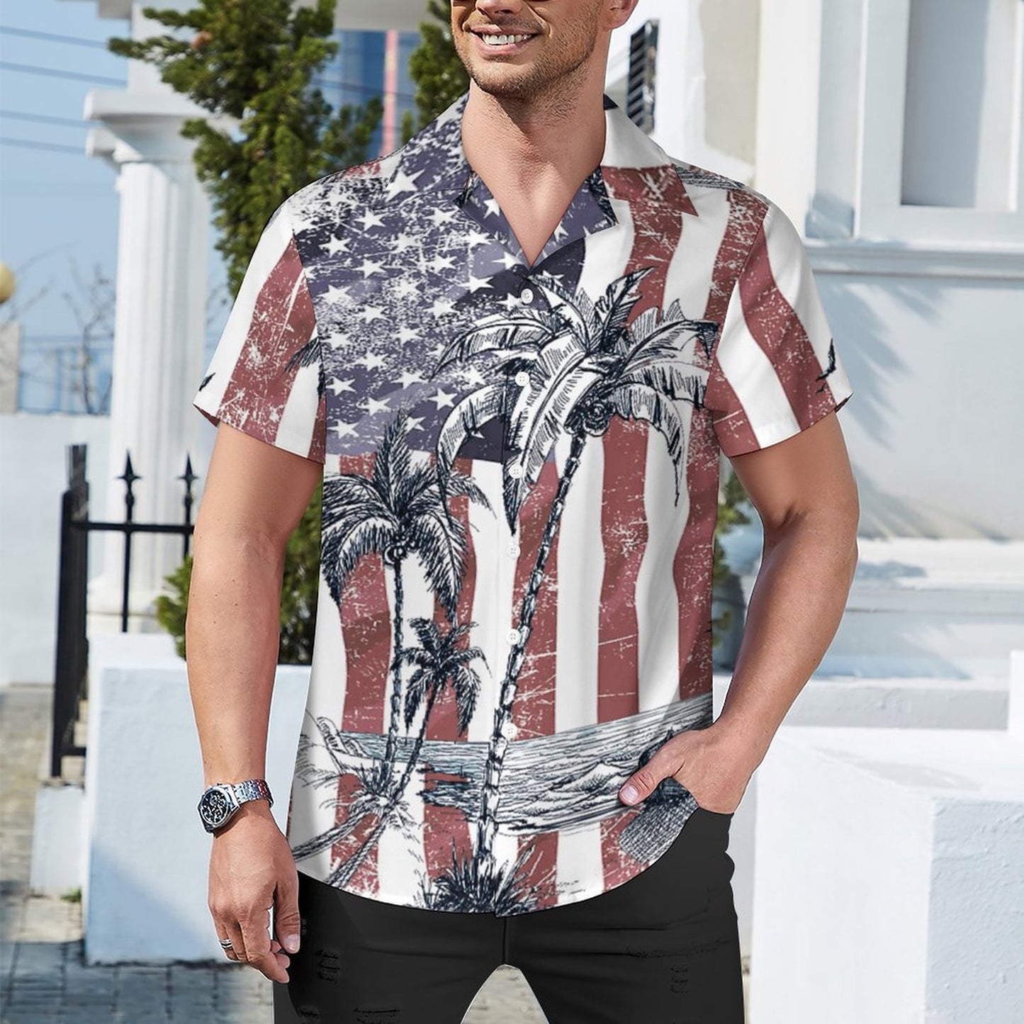 Men's Hawaiian Print Casual Shirt 2304107102