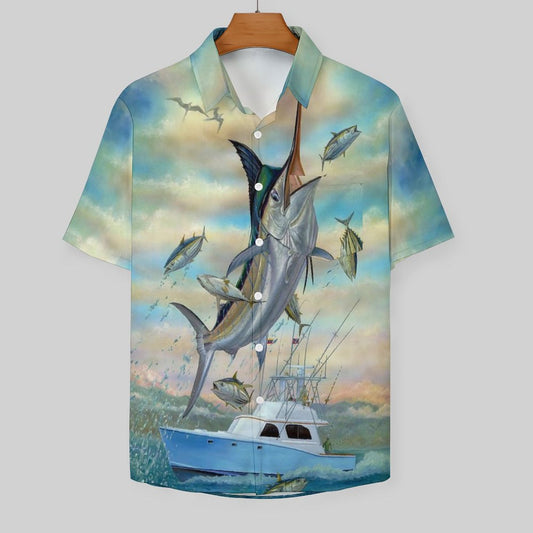 Men's Hawaiian Fish School Print Resort Shirt 2306101858