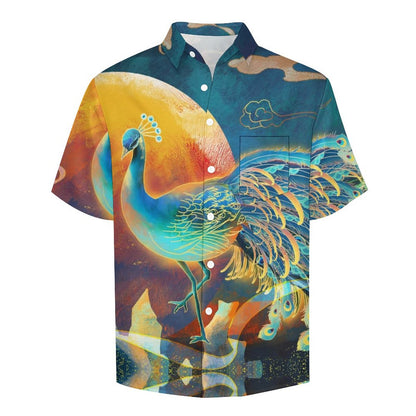 Men's Peacock Print Vacation Hawaiian Shirt 2305106276
