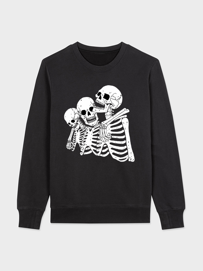 Unisex Round Neck Casual Skeleton Printed Long Sleeve Sweatshirt