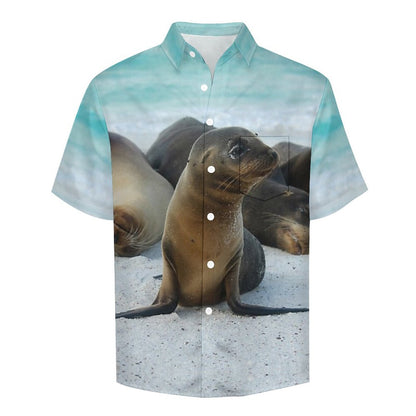 Men's Sea Lion Painted Print Vacation Hawaiian Shirt