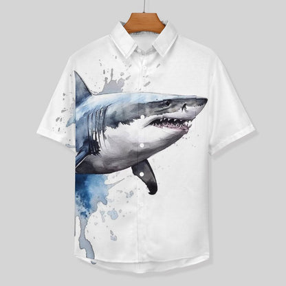 Men's Shark Painted Art Print Vacation Hawaiian Shirt