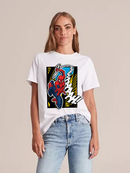 Women's Casual Spiderman Printed Round Neck Short Sleeve T-Shirt