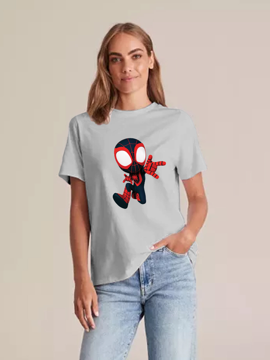 Women's Casual Mini Spider-Man Printed Round Neck Short Sleeve T-Shirt