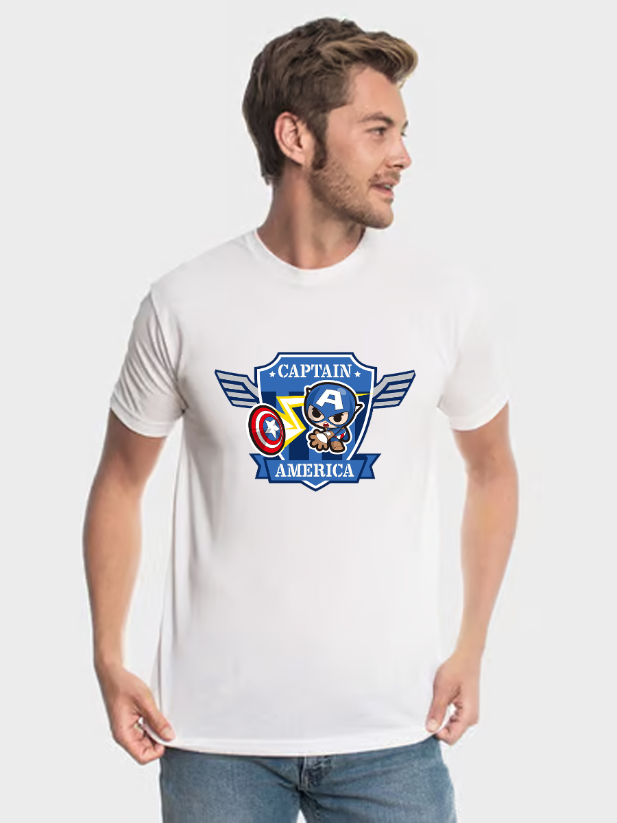 Men's Casual Little Captain America Printed Round Neck Short Sleeve T-Shirt