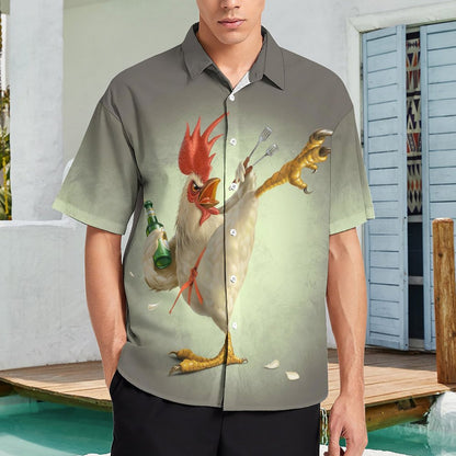 Rooster Gradient Print Hawaiian Men's Casual Shirt