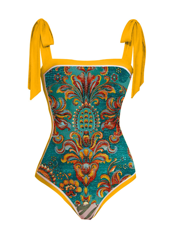 Fashion Print Tie One Piece Swimsuit