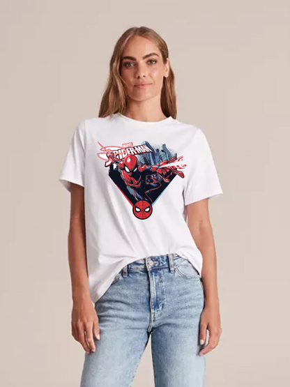 Women's Casual Marvel Spider-Man Printed Round Neck Short Sleeve T-Shirt