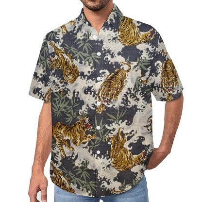Cotton Tiger Breast Pocket Short Sleeve Resort Shirt 2306100688