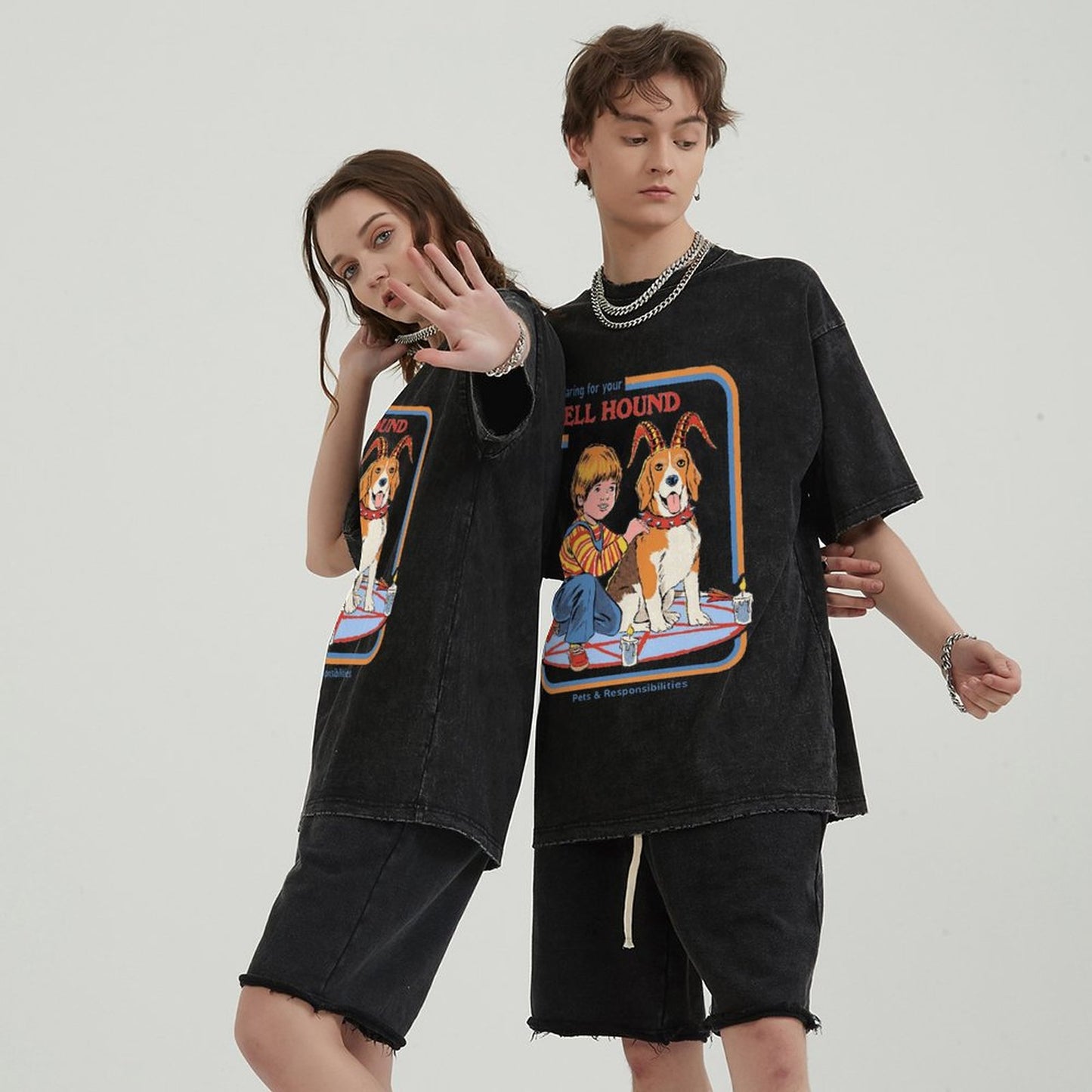 Unisex Vintage Solid Wash Denim T-Shirts