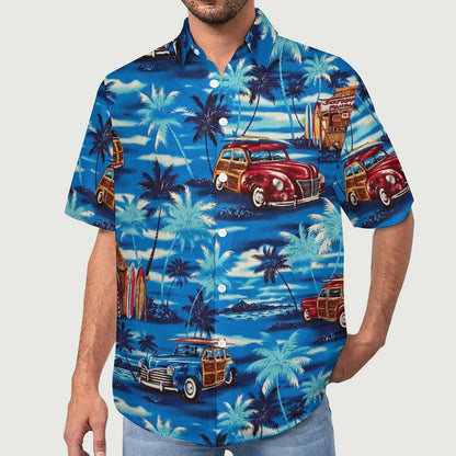 Men's Blue Car Print Vacation Hawaiian Shirt 2306100699