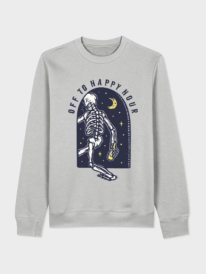 Unisex Round Neck Casual Skeleton Printed Long Sleeve Sweatshirt
