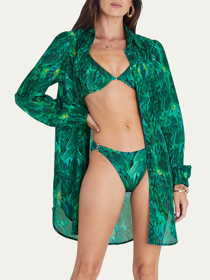 Feather Print One Piece And Cover Up