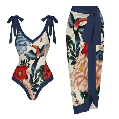 Casual Printed One-Piece Swimsuit And Cover Up 2305104408
